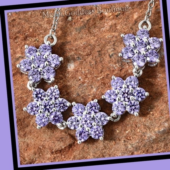 Purple Tanzanite ✦ Floral Platinum Necklace ✦ 18” Sparkling Crystal Design NWT - Picture 1 of 12